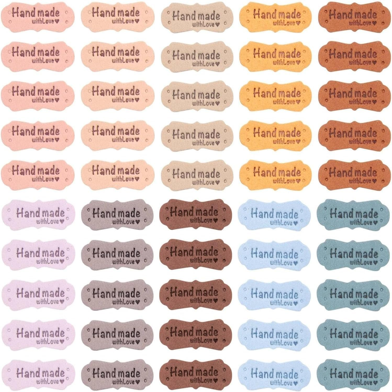 100Pcs Handmade Leather Labels Colourful Handmade Labels Tags Art Tags DIY Embellishments Ornaments Accessories for Scrapbooking Clothing Craft Decorations (50Rectangle + 50Flower Shape)