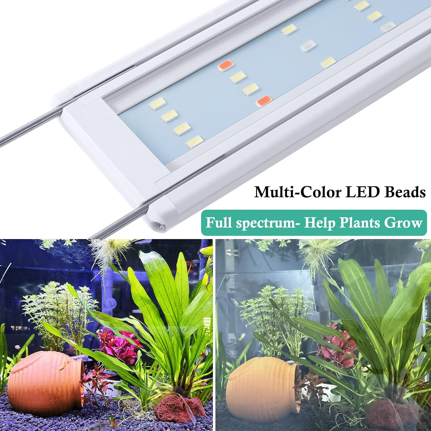 LED Aquarium Light with Timer, Full Spectrum LED Aquarium Plant Light, Classic LED Fish Tank Light with RGB Leds, with Stable Extendable Brackets (60-80Cm) image number 3