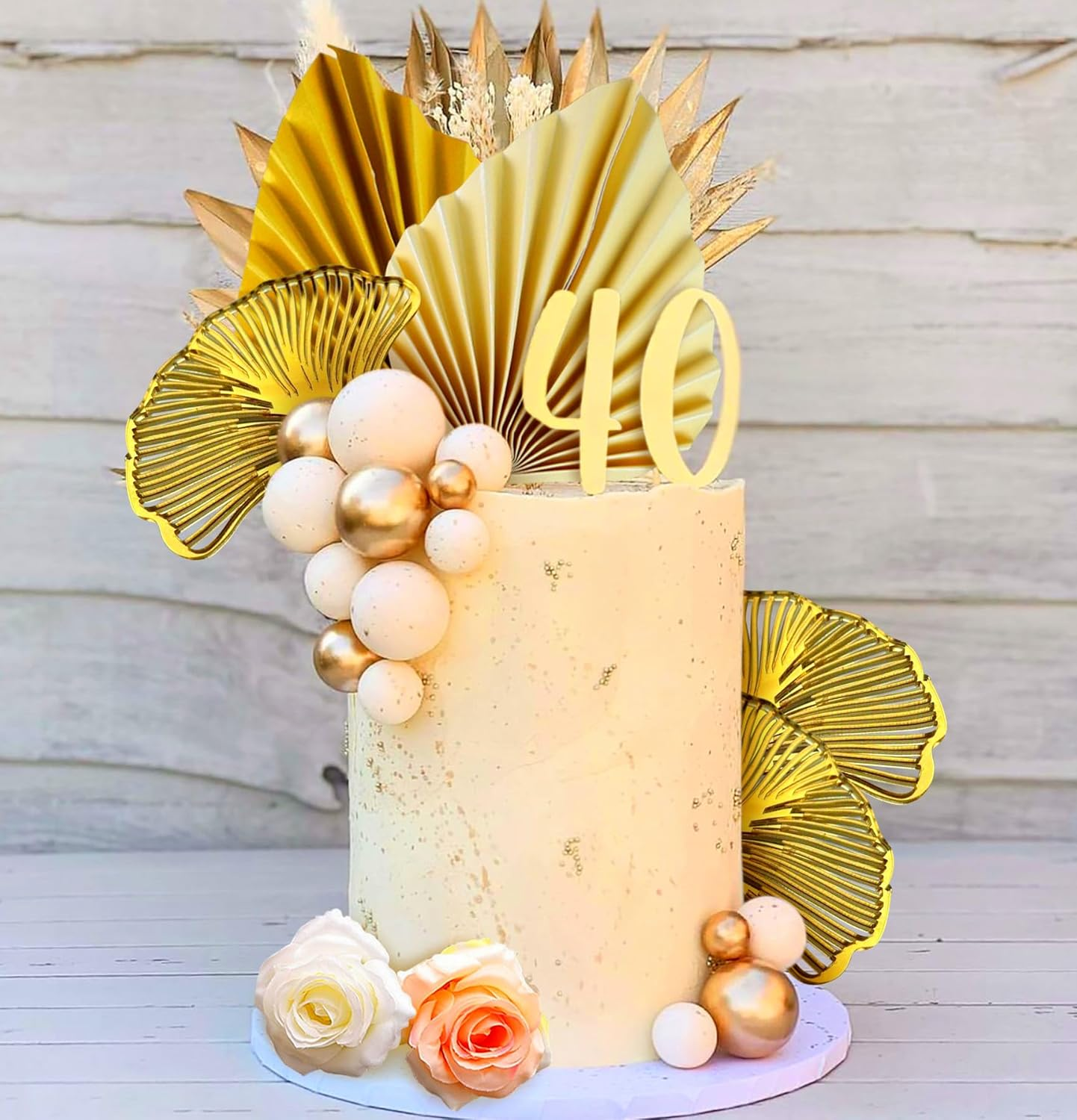 Jevenis 20 PCS Champagne Rose Cake Decoration Balls Cake Decoration Gold Palm Leaves Cake Decoration Bohemian Cake Decoration Boho Cake Decoration Boho Party Supplies image number 5