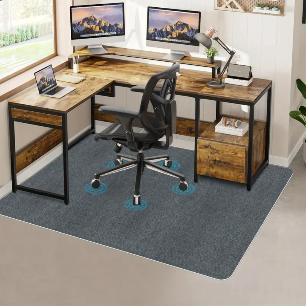 Office Chair Mat for Hardwood Floors or Carpet 140X180Cm - Non-Slip Office Mat for Rolling Chairs with TPR Rubber Backing, Heavy Duty & Cuttable Desk Floor Protector Mat for Home Office image number 2