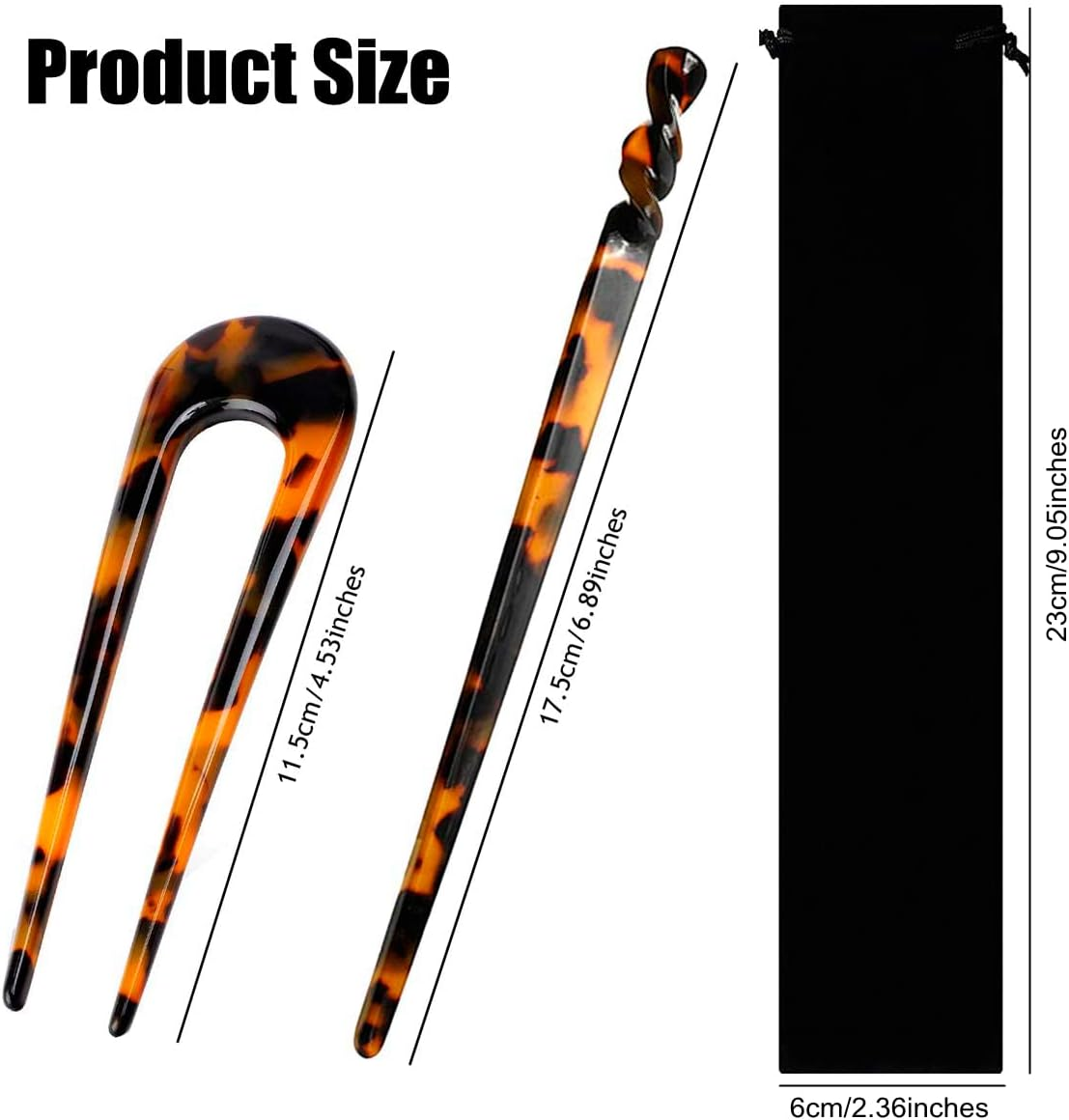 8 Pieces Acetate Hair Pins Sticks U-Shaped Straight Chopsticks Hairpin Hair Styling Accessories, Vintage Hair Pin Fork Hair Clips for Girls Women Updos Buns(Type A) image number 1