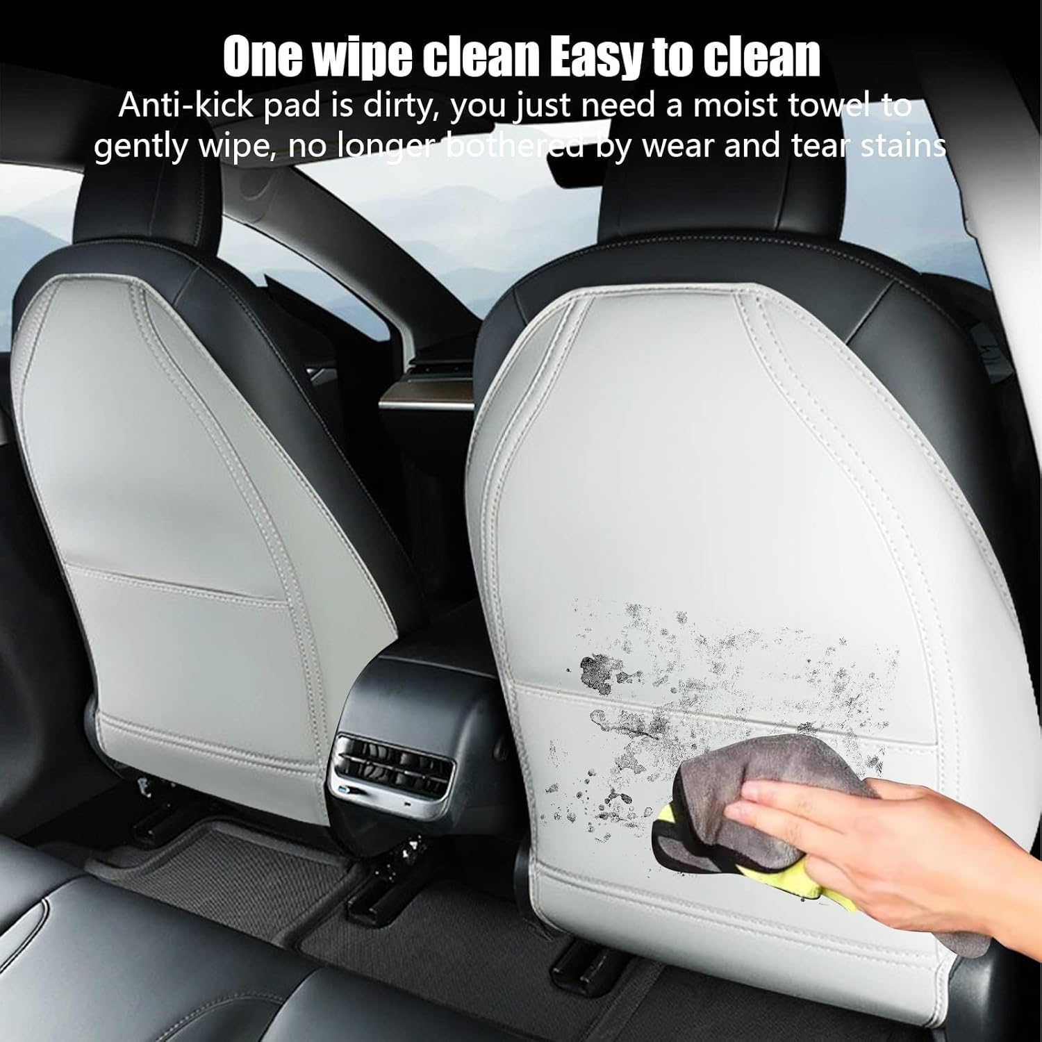 Car Seats Back Cover for Tesla Model 3/Y/S, Leather First Row Seats Back Cover with Pocket, Kick Mats Seat Protector Case, Set of 2, Wear-Resistant, Waterproof, Anti-Fouling - Black-A image number 4