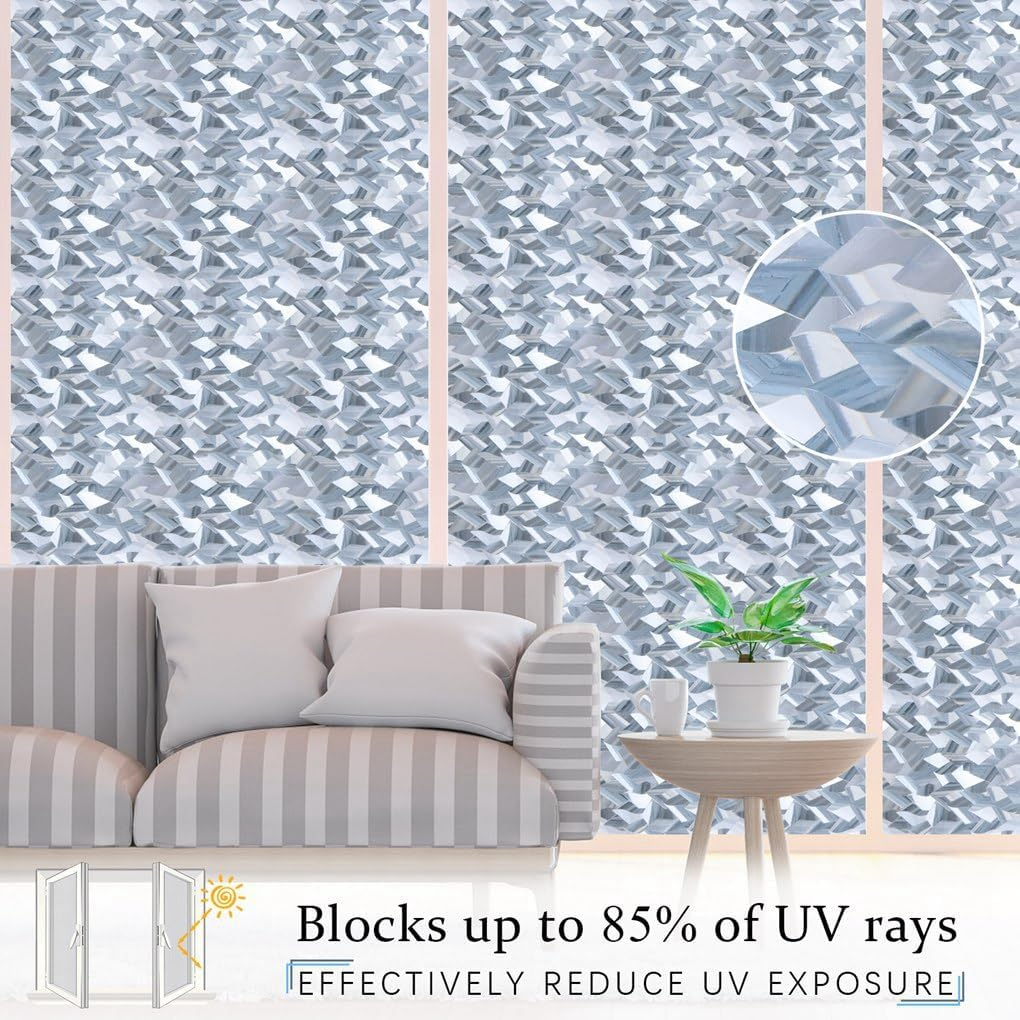 Arthome Privacy Window Film,45X254Cm 3D Crystal Window Tint,Refraction Glass Film,No Glue Remoable Static Cling Anti-Uv Window Sticker Self-Adhesive Vinyl Window Covering for Home Office Decor&hellip; image number 2
