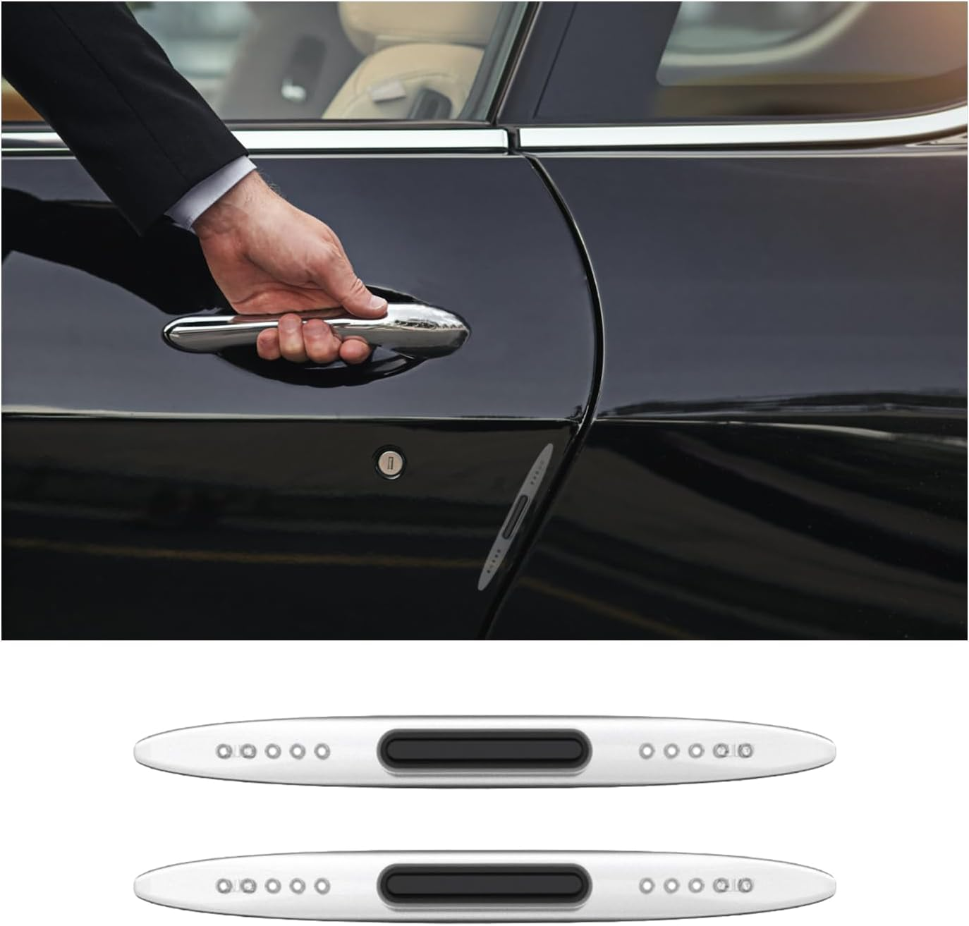 2 PCS Car Door Edge Guard Protectors, Anti-Collision Silicone Side Door Edge Sticker Strips, Electrostatic Eliminating Strip with Air Bags, Universal Auto Body Accessories (Black)