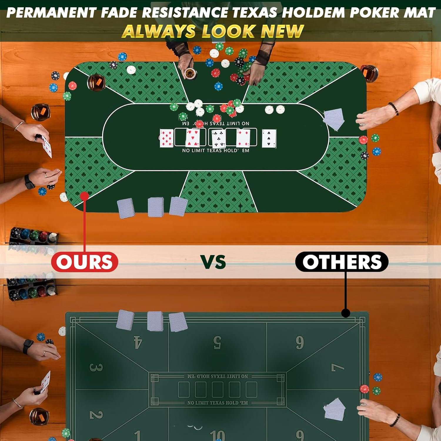 Poker Mat 70 X 35 Inch/180X90Cm - 8-10 Players Texas Hold'Em Poker Rubber Mat Poker Topper for Tables, Folding Portable Poker Table Top with Carrying Bag for Poker Games, Blackjack, Casino (Green) image number 5