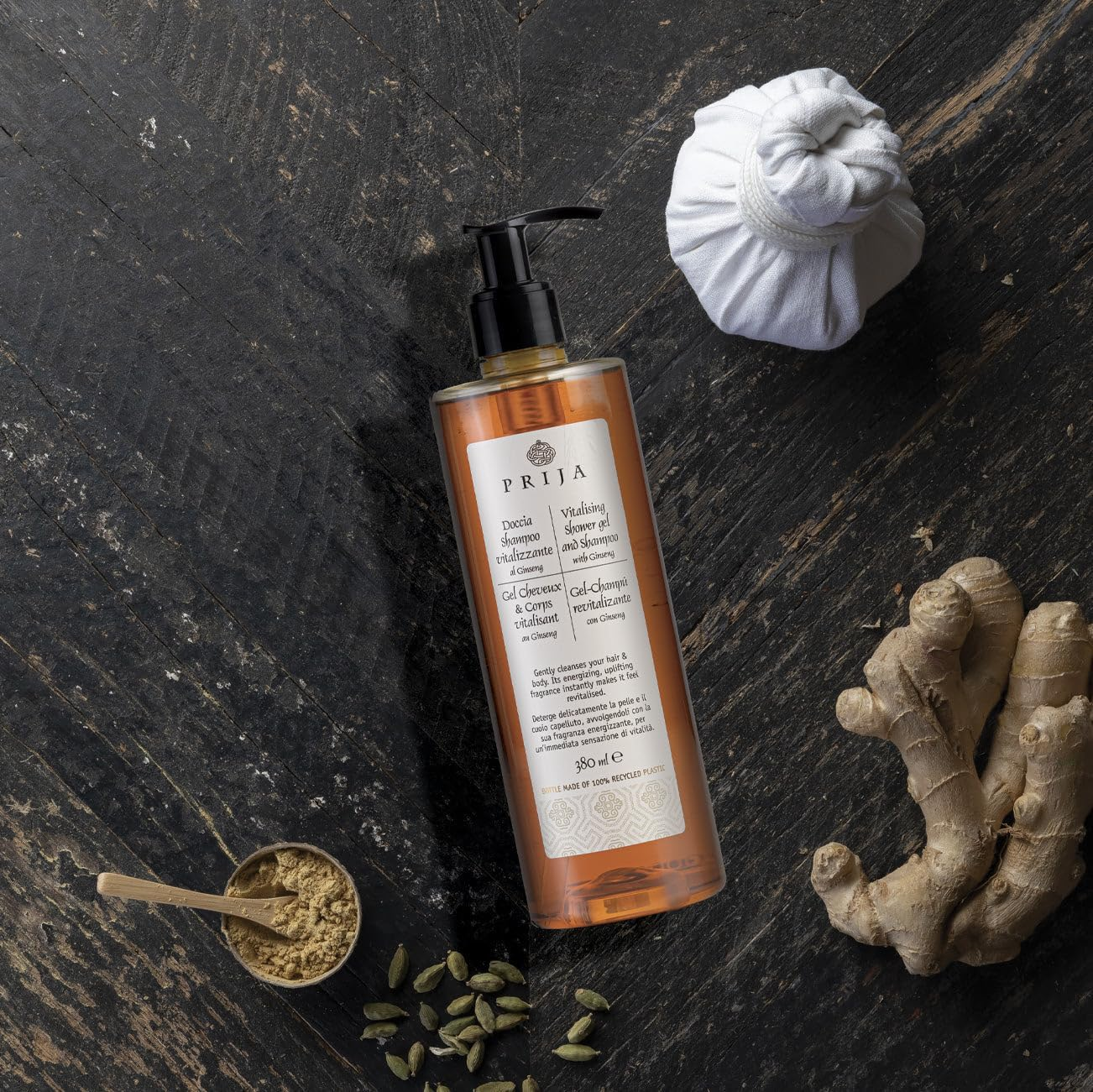 Prija Shower Shampoo - Invigorating Cleanser for Body and Hair with Ginseng - 100% Natural, Vegan Friendly, Dermatologically Tested (Pack of 1) image number 6