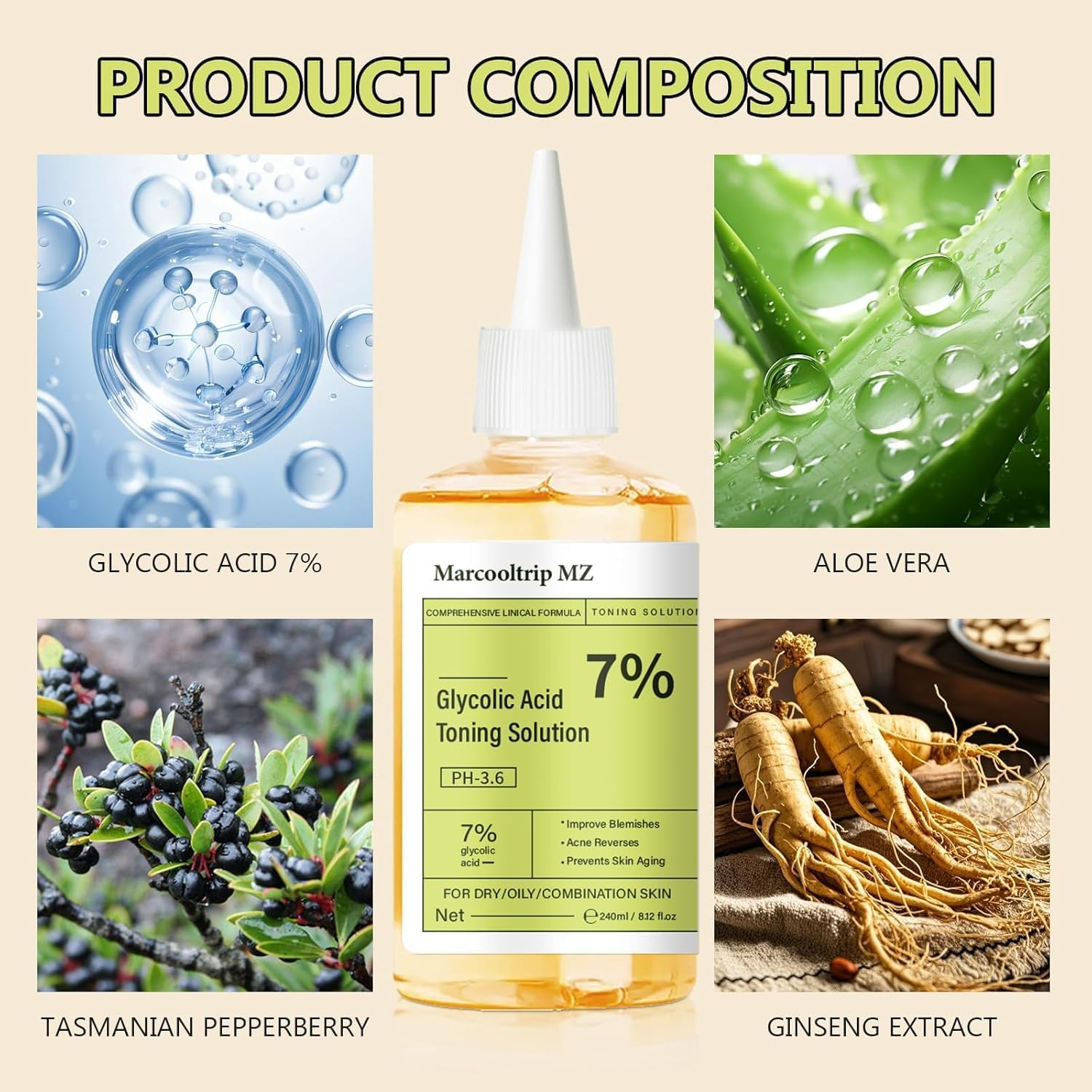 240Ml Glycolic Acid 7% Exfoliating Toner for Hydrating & Smoothening, Multi-Functional Gentle Serum for Face, Body & Underarms Skin Care image number 5