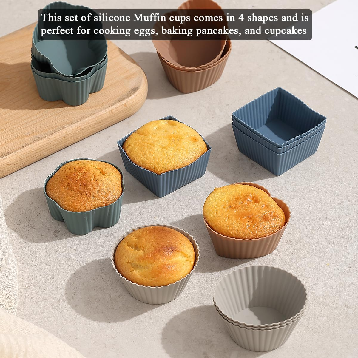 Berglander Reusable Silicone Baking Cups Pack of 16, Heart Flower round Square Muffin Liners, Multicolor, No Smell, Food Grade & Grease-Proof Baking Cups image number 4