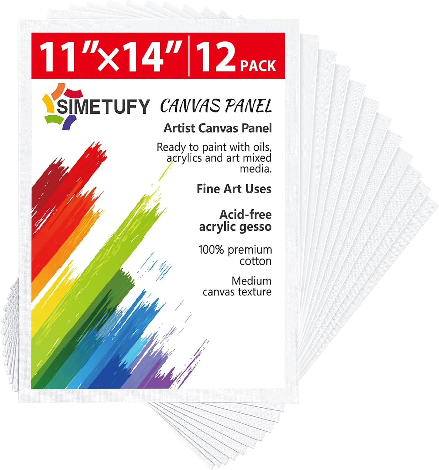 Simetufy 12 Pack 11X14 Inch Canvas Panels, 100% Cotton, Acid-Free, Gesso Primed, Ready to Paint, Suitable for Acrylics, Oil, Watercolor image number 6