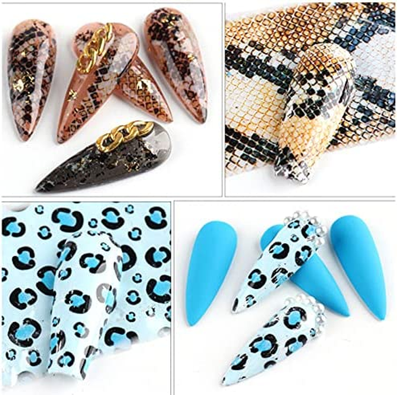 10 Styles Animal Prints Pattern Transfer Foil Sheet Set with Star Glue Nail Art Sticker Beauties Factory Kit Leopard Zebra Snake Peacock image number 5