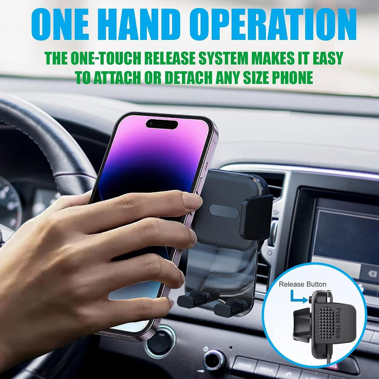 Universal Car Phone Holder - Heavy Duty Dashboard, Windshield & Air Vent Mount with Powerful Suction Cup | Compatible with All Smartphones, Iphone, Samsung | Secure for SUV, Truck, Van image number 2