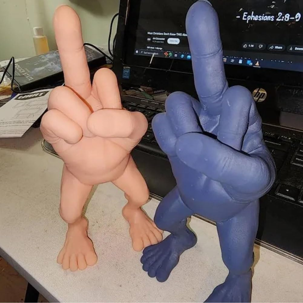 Middle Finger Figure with Legs - Funny Sculpture Gifts, Desk Accessory, 3D Figurine Gag Gift, Home Office Statue Decoration Ornament (Navy, 7In)