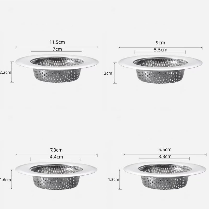 Drain Hair Catcher, 4 Pack, Shower Drain Cover for Bathtub, Kitchen Sink Strainer, Stainless Steel Bathroom Sink, Drain Stopper (Silvery)