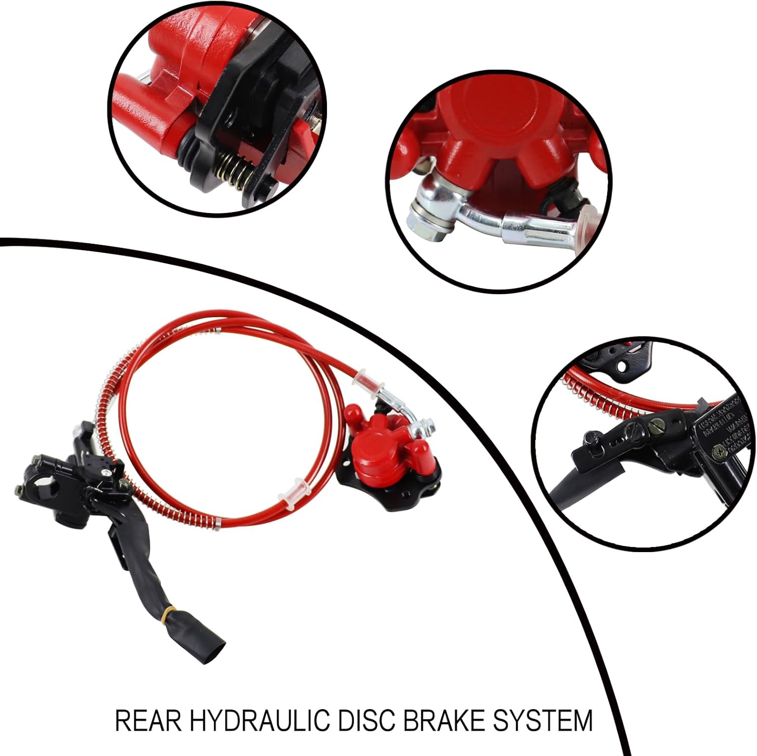 Red Rear Hydraulic Disc Brake System,Atv Quad Left Rear Hand Brake Assembly with Caliper&Brake Pads for Chinese Quad 4 Wheeler Buggy 50Cc 70Cc 90Cc 110Cc 125Cc 150Cc Taotao Kazuma Coolster ATV Parts image number 1