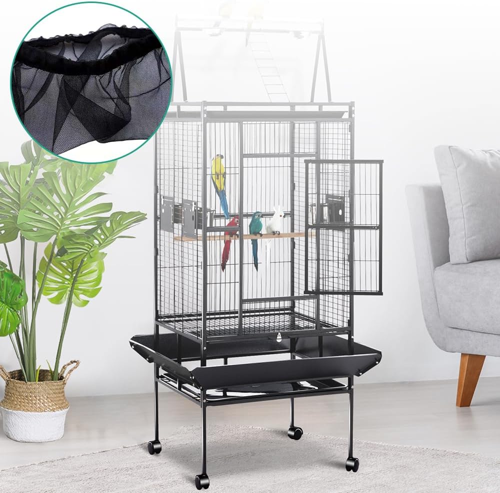 Large Bird Cage Net, Bird Cage Seed Catcher, Adjustable Bird Cage Cover, Soft Airy Mesh Net, Birdcage Skirt Guard for Parrot Parakeet Macaw round Square Cages, 59-87X16Inch, Black image number 6