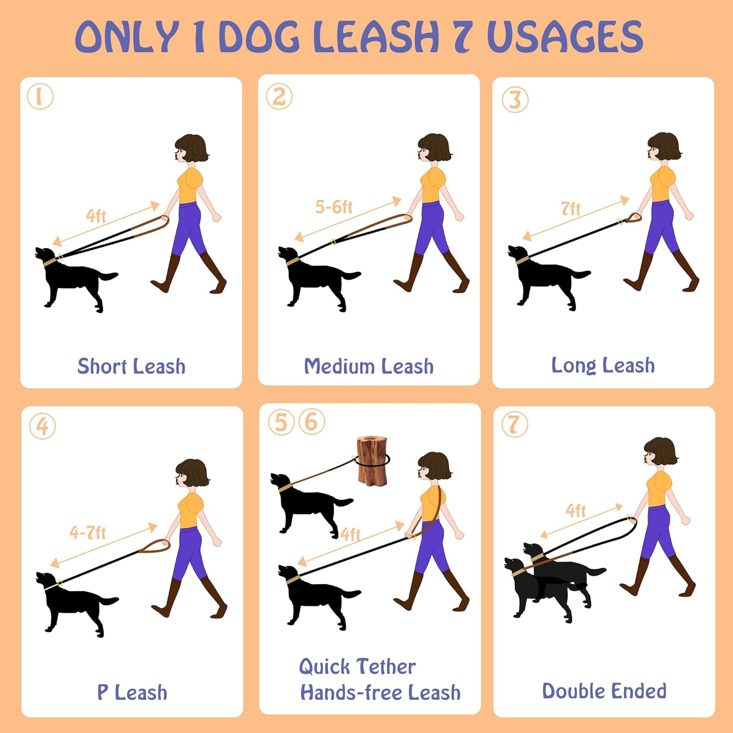 Premium Dog Leash 7FT Adjustable Rope Lead with Full Grain Leather Handle &ndash; Heavy Duty 10Mm Nylon Leash for Medium to Large Dogs, Comfortable Control for Daily Walking & Training image number 3