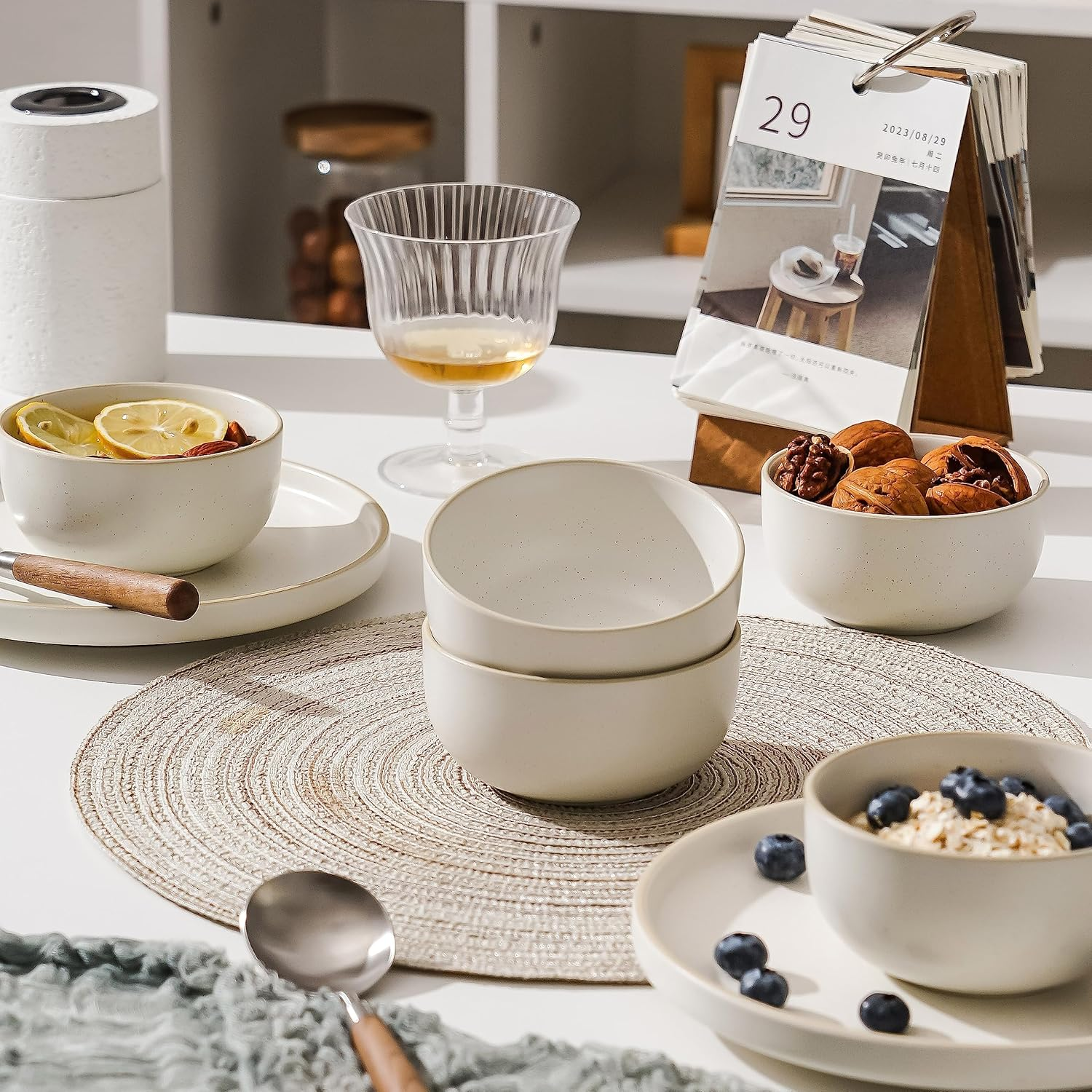 S&Q'S Ceramics Ceramic Small Bowls for Kitchen, Set of 6, 10 Ounces Small Ceramic Bowls for Condiments, Dipping, Side Dishes (Glazed Matte Off-White), (TSW) image number 1