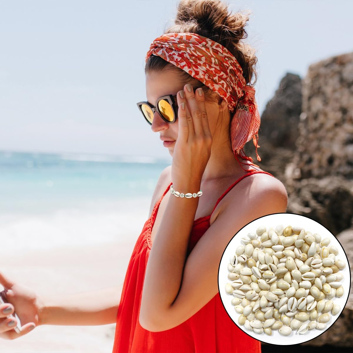 Natural Seashell Charms, 150 PCS Cowrie Shells Beads with Hole for Necklace and Bracelet, Home Decoration (About15Mm)