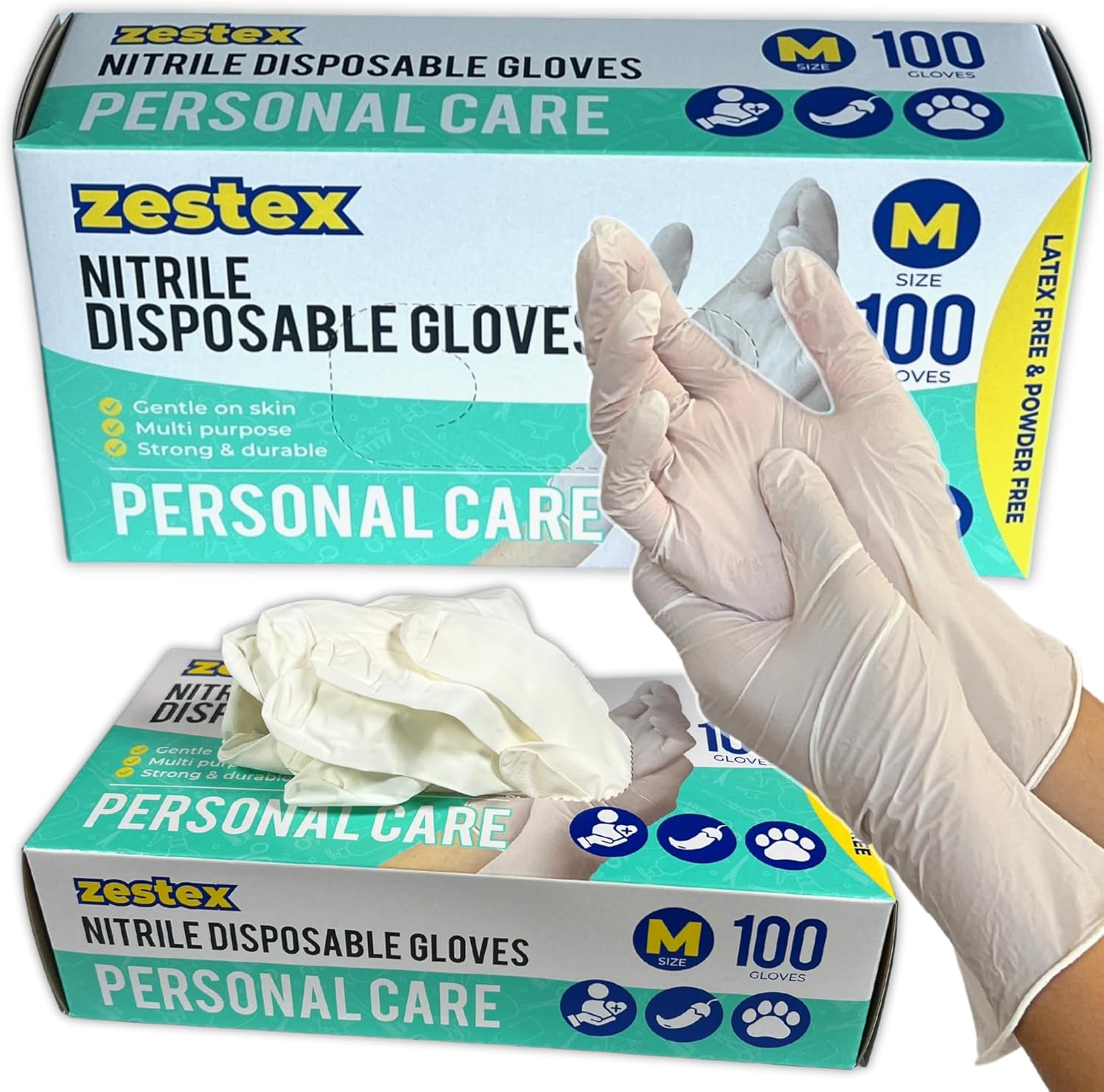 Nitrile Personal Care, Latex-Free & Powder-Free, Non-Sterile Food Safe Multi Purpose Disposable Glove, White, Medium, Case/100 image number 3