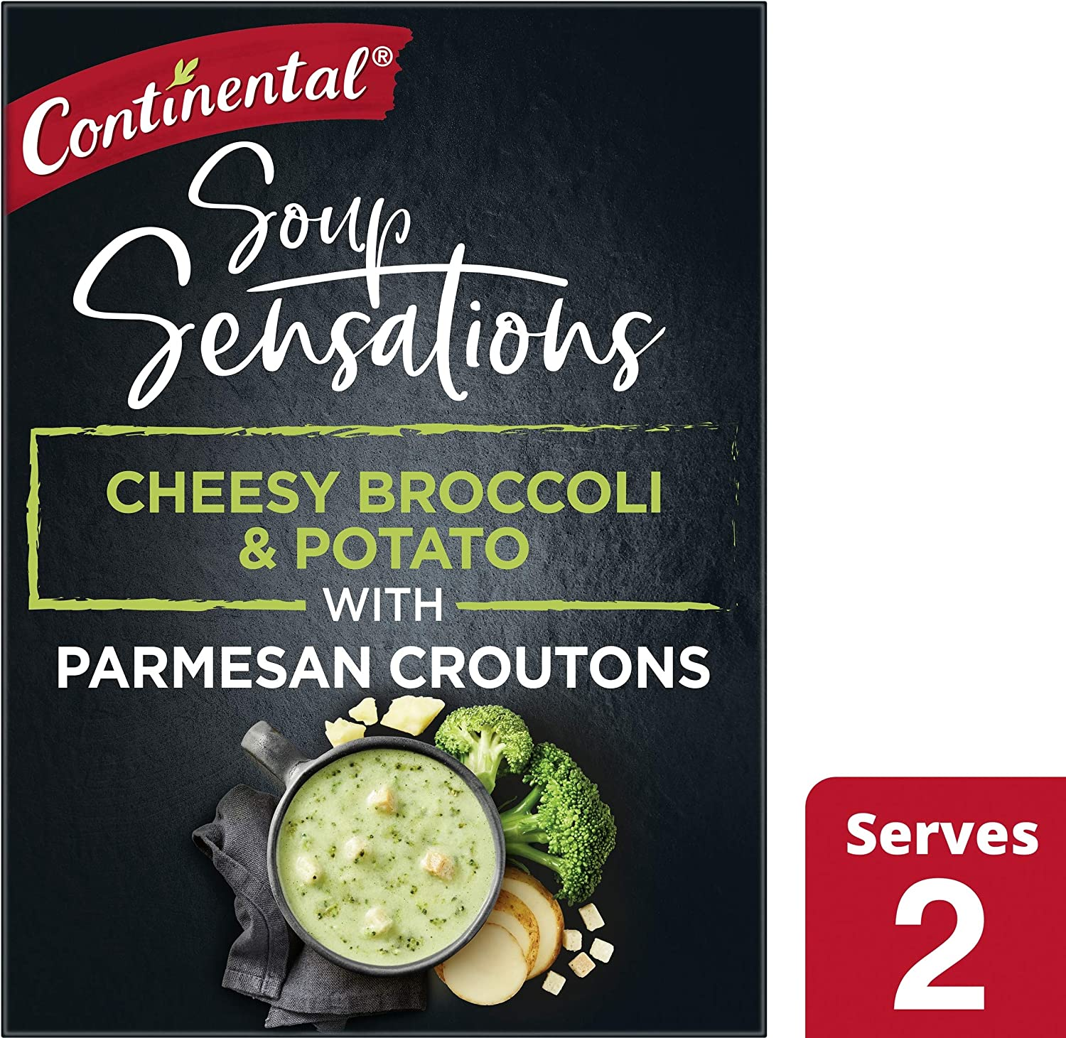 Continental Sensations Soup | Cheesy Broccoli & Potato with Parmesan Croutons (2 Pk), 56G