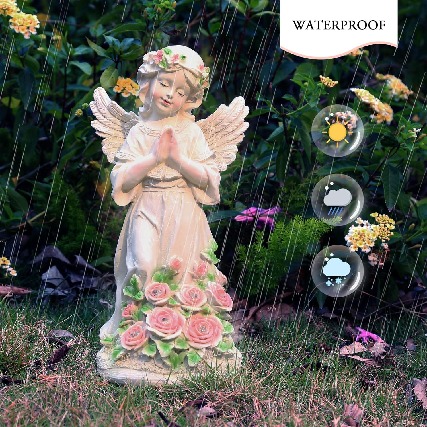 Garden Decor Angel Statue, Outdoor Patio Garden Sculptures & Statues, Solar Yard Decorations Lawn Ornaments Figurines for Outside image number 3