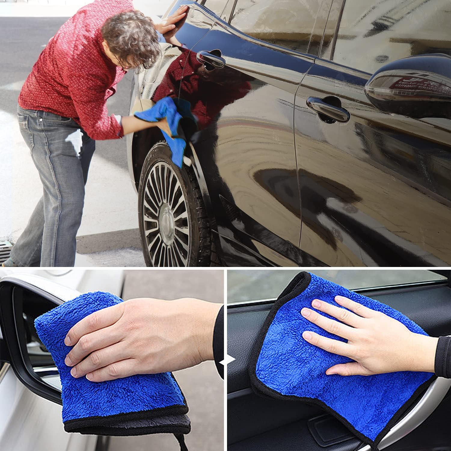 FUN-DRIVING 10 Pack 16" X 24" Professional Microfiber Towels,600Gsm Thick,Soft,Highly Absorbent Safe for Household, Car Washing, Drying & Auto Detailing, Blue-Grey