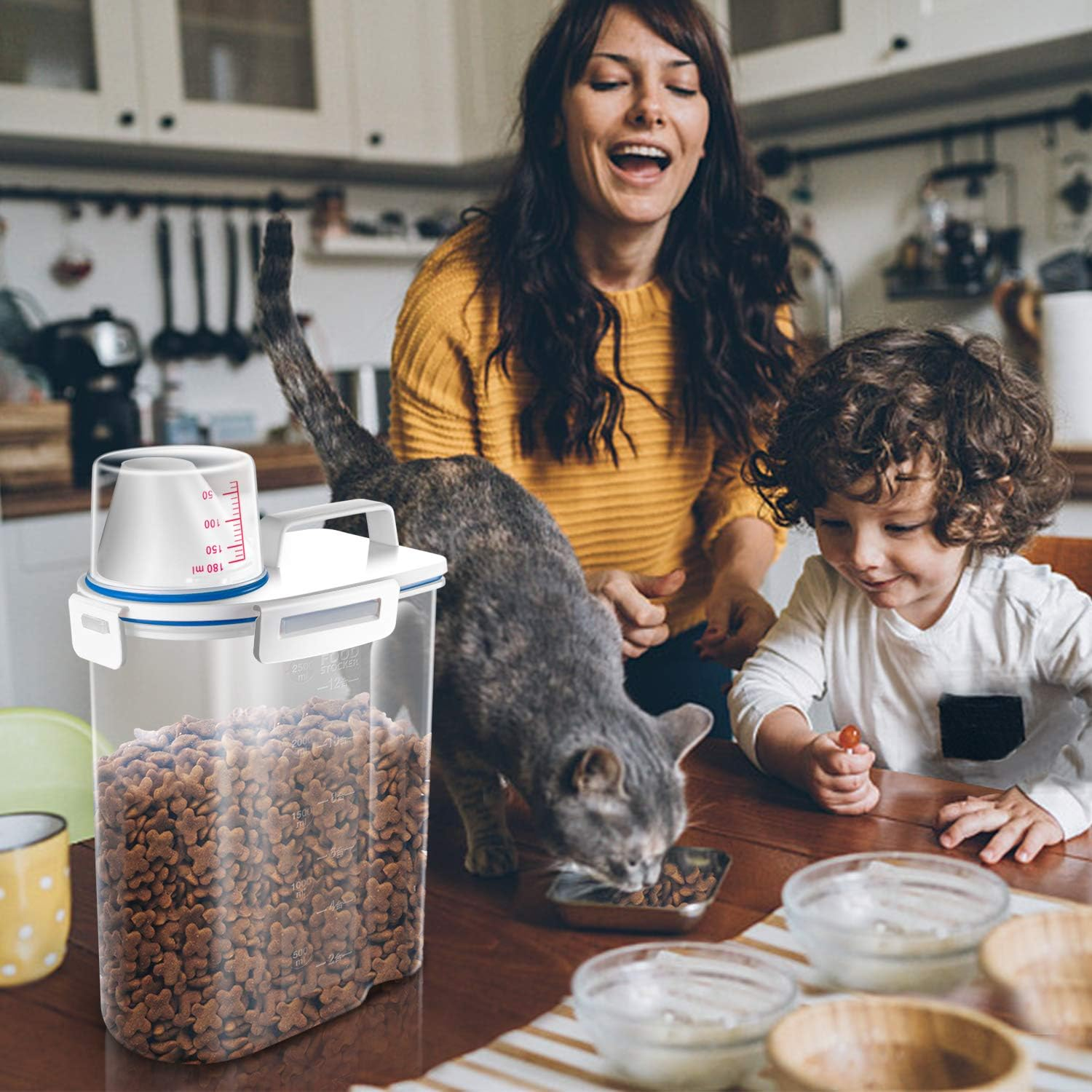 Tbmax 2L/5L Pet Food Storage Container for Dogs/Cats - Portable Dog Food Container for Dry Food, Small Bpa-Free Plastic Cat Food Storage Container with Lid and Measuring Cup, Pour Spout(2Liter) image number 4