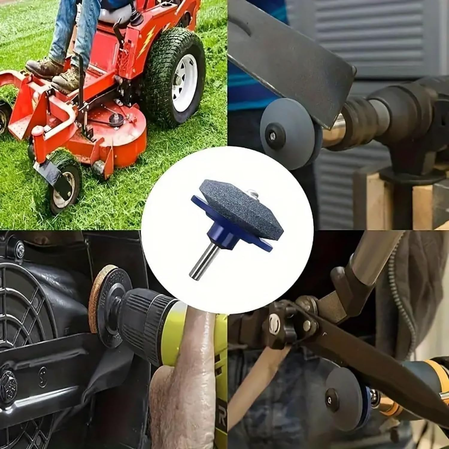 4Pcs Universal Lawn Mower Blade Sharpener & Balancer,Multi-Sharp Rotary Tool for Power Drill, Hand Drill, and Lawnmower Blades,Durable Lawn Mower Blade Sharpeners for Precision Sharpening image number 2