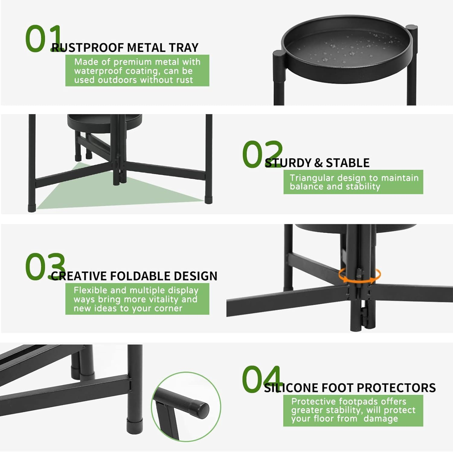 5 Tier Metal Plant Stand for Indoor Outdoor, Foldable Corner Tall Plant Shelf, Rustproof Flower Pot Holder Display Stand for Living Room Balcony Garden Patio (Black) image number 1