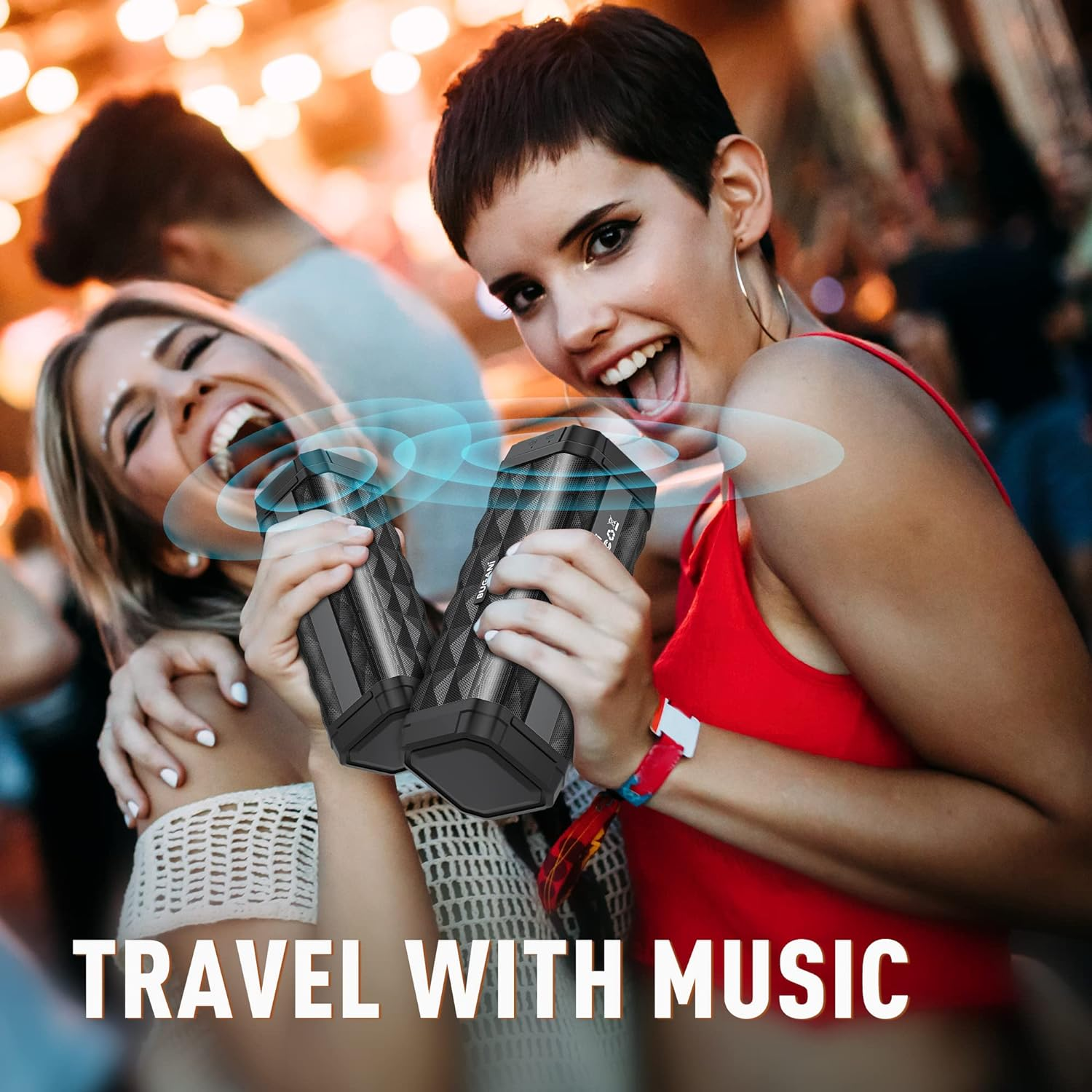 BUGANI Bluetooth Speaker M99 Speaker Bluetooth Wireless, Louder Volume, Stereo Sound, 24H Playtime, 100Ft Wireless Range, IPX5 Waterproof, Built-In Mic, Wireless Speaker for Home, Outdoor, Black image number 2