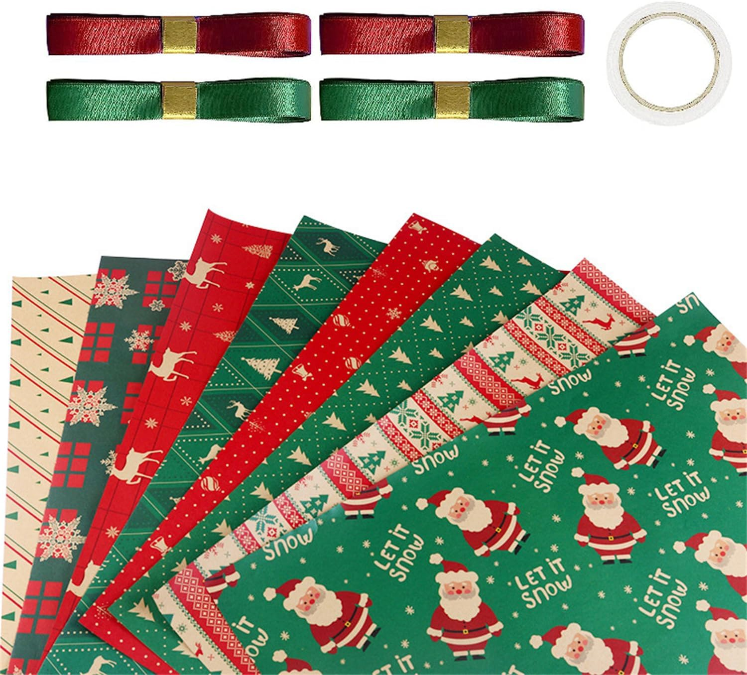 Gift Wrapping Paper, 8PCS Wrapping Kraft Paper+8Mtape+4Roll Ribbons Artware Kraft Packing Paper for Christmas, Bridal Showers, Baby Showers, Birthdays, Friendsmas and More image number 5