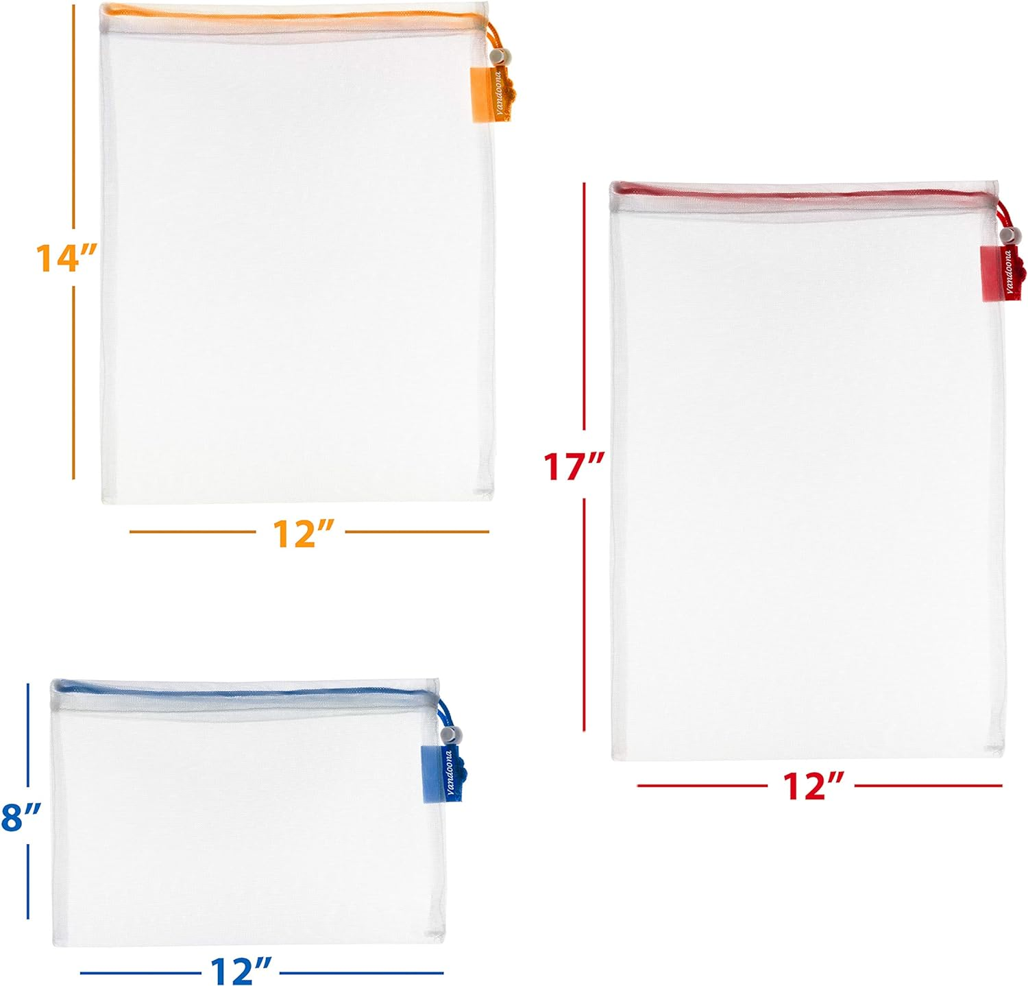 Toy Storage & Organization Mesh Bags Set of 12 Eco Friendly Washable Mesh Bags & Color Coded Drawstrings by Size S, M, L. Playroom Organization, Baby Toys, Game Pieces, Toy Sets, Bathtub Toys image number 1