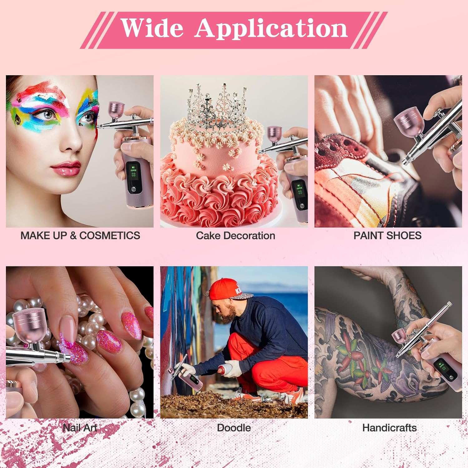 Airbrush Kit, 36PSI, Air Brush Kit with Air Compressor for Nails,Gun Rechargeable Handheld Cordless with 2M Hose Airbrush Paint for Makeup, Fabric Spray,Tattoo,Cake,Barber,Model,Art Kits image number 2