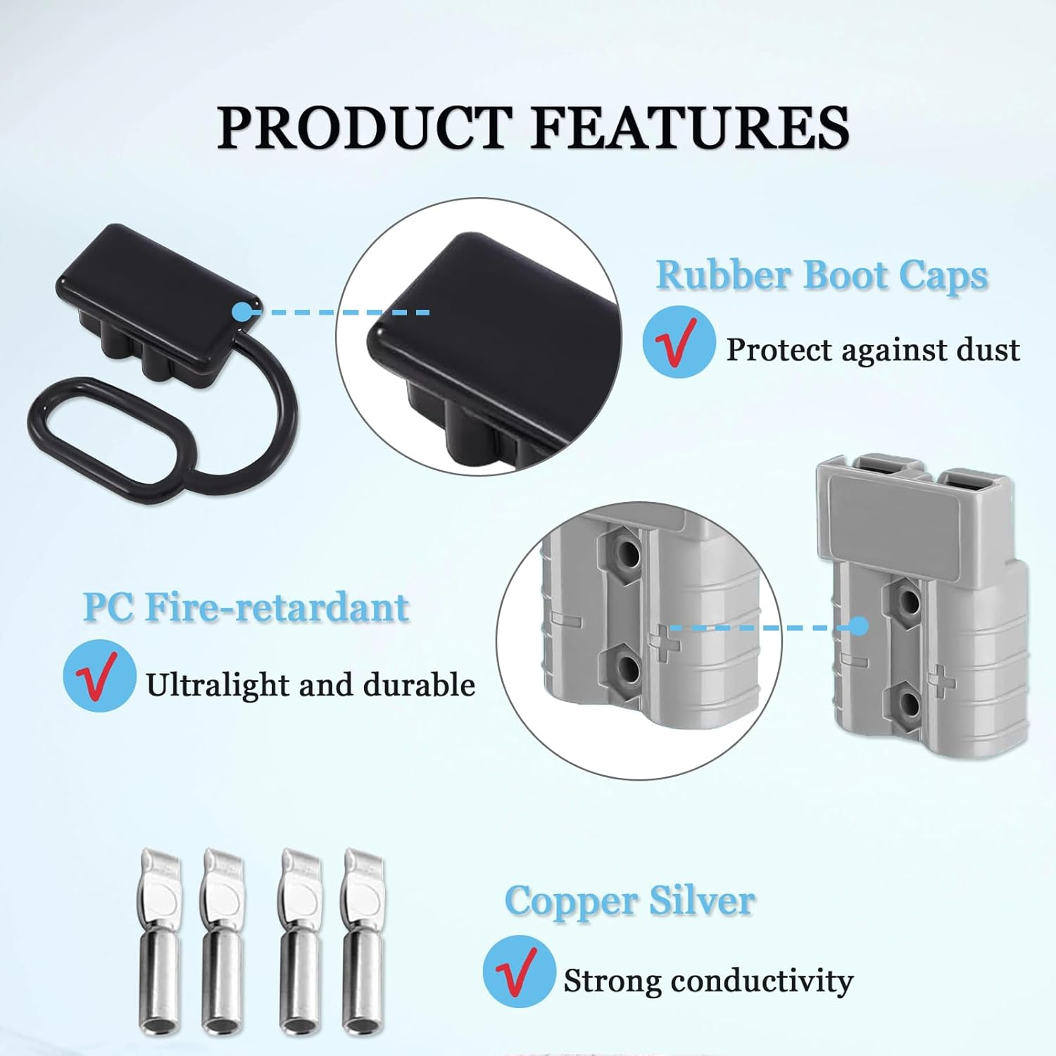 50 Amp Anderson Plugs and Connectors Kit Charger Battery Power Connectors Plug Quick Connect Disconnect 600V for Wire Harness Plug for Anderson Connector Dust Cover(Black 10Pcs)