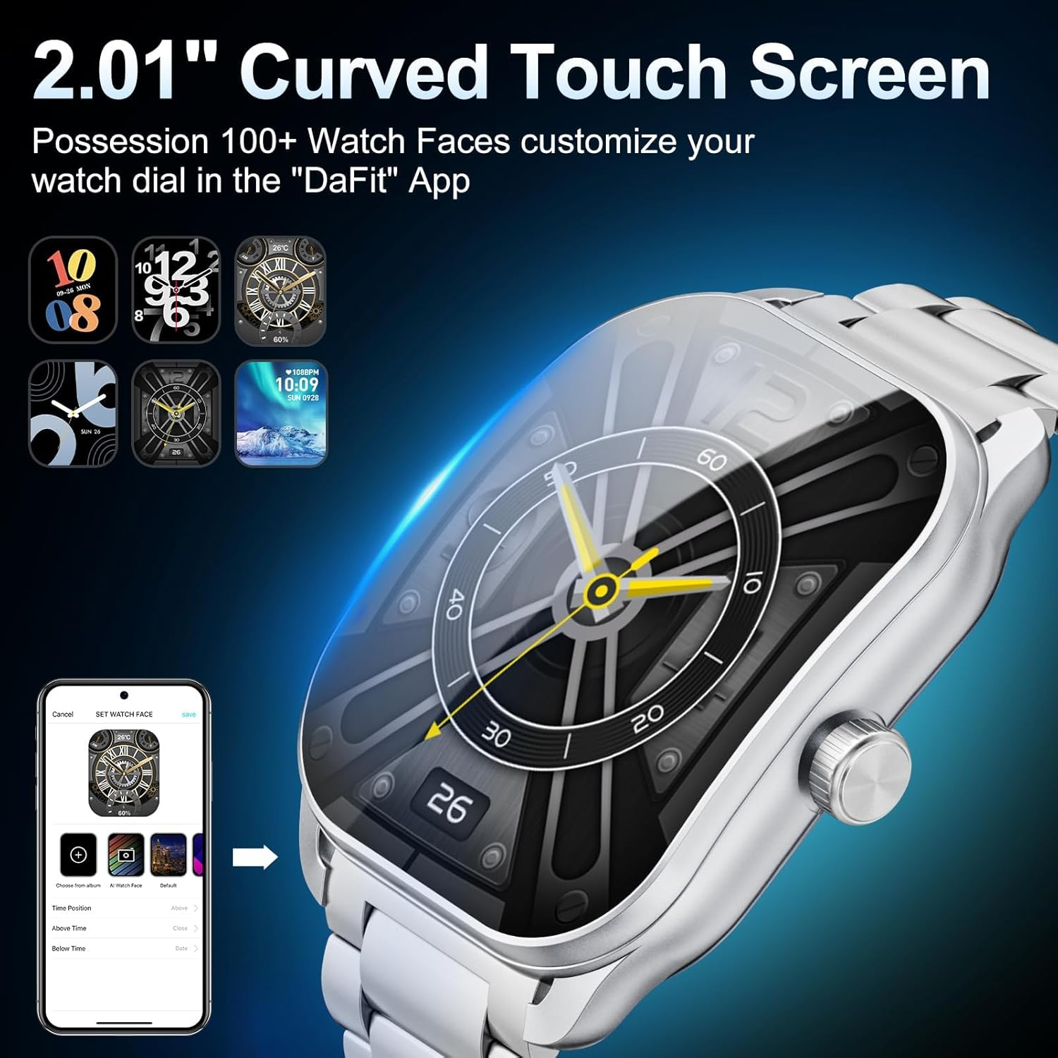 Curve Military Smart Watch for Men(Answer/Make Call), 2.01" Smartwatch 2025 Newest Fitness Tracker with 120+ Sports Modes IP68 Waterproof Fitness Watch for Android Ios (2 Straps) image number 3