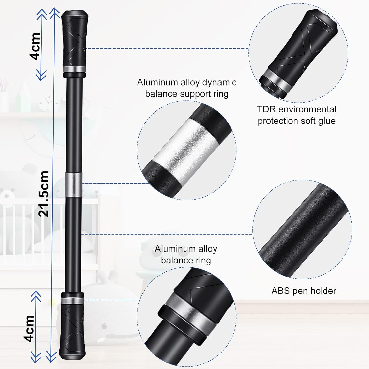 4 Pieces Pen Spinning Fidget Flying Pen Mods for Students - Finger Rotating Gaming Pen without Refill - White and Black image number 2