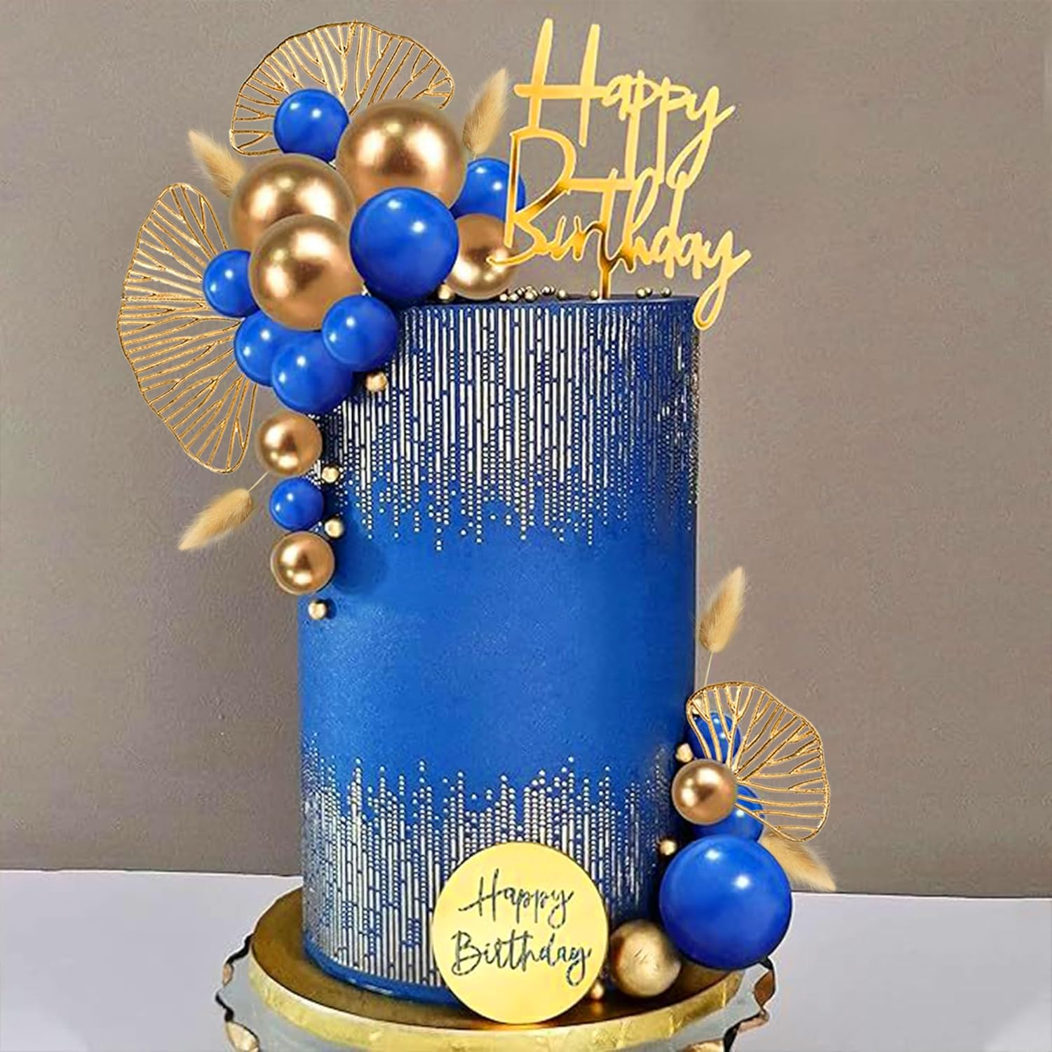 Jevenis Blue and Gold Cake Decorations Gold Birthday Cake Toppers Men for Birthday Wedding Baby Shower Party Decoration image number 6