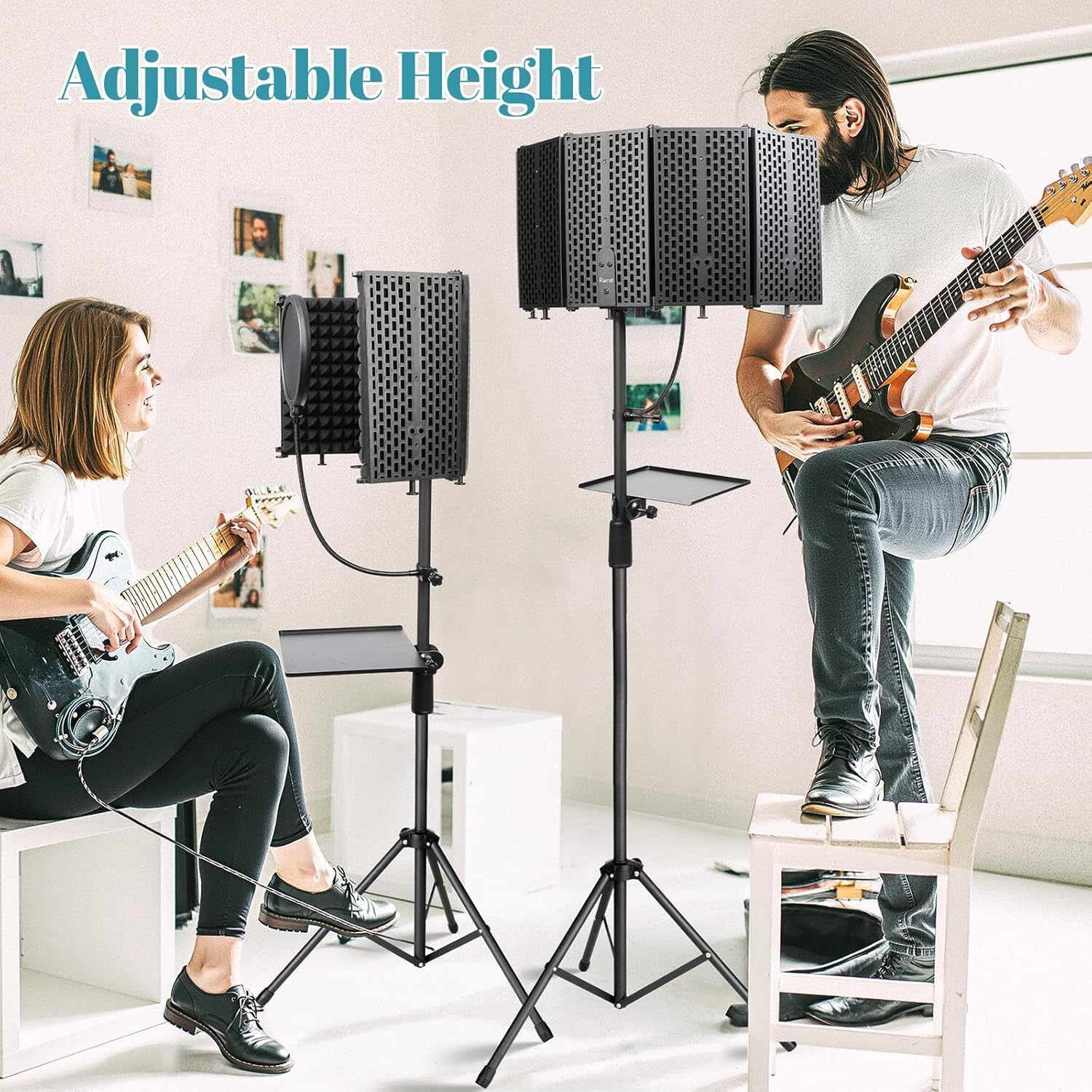 Microphone Isolation Shield with Pop Filter & Tripod Stand, Foldable Mic Shield with Triple Sound Insulation, High Density Mic Sound Shield for Recording Studio, Podcasts, Singing image number 6