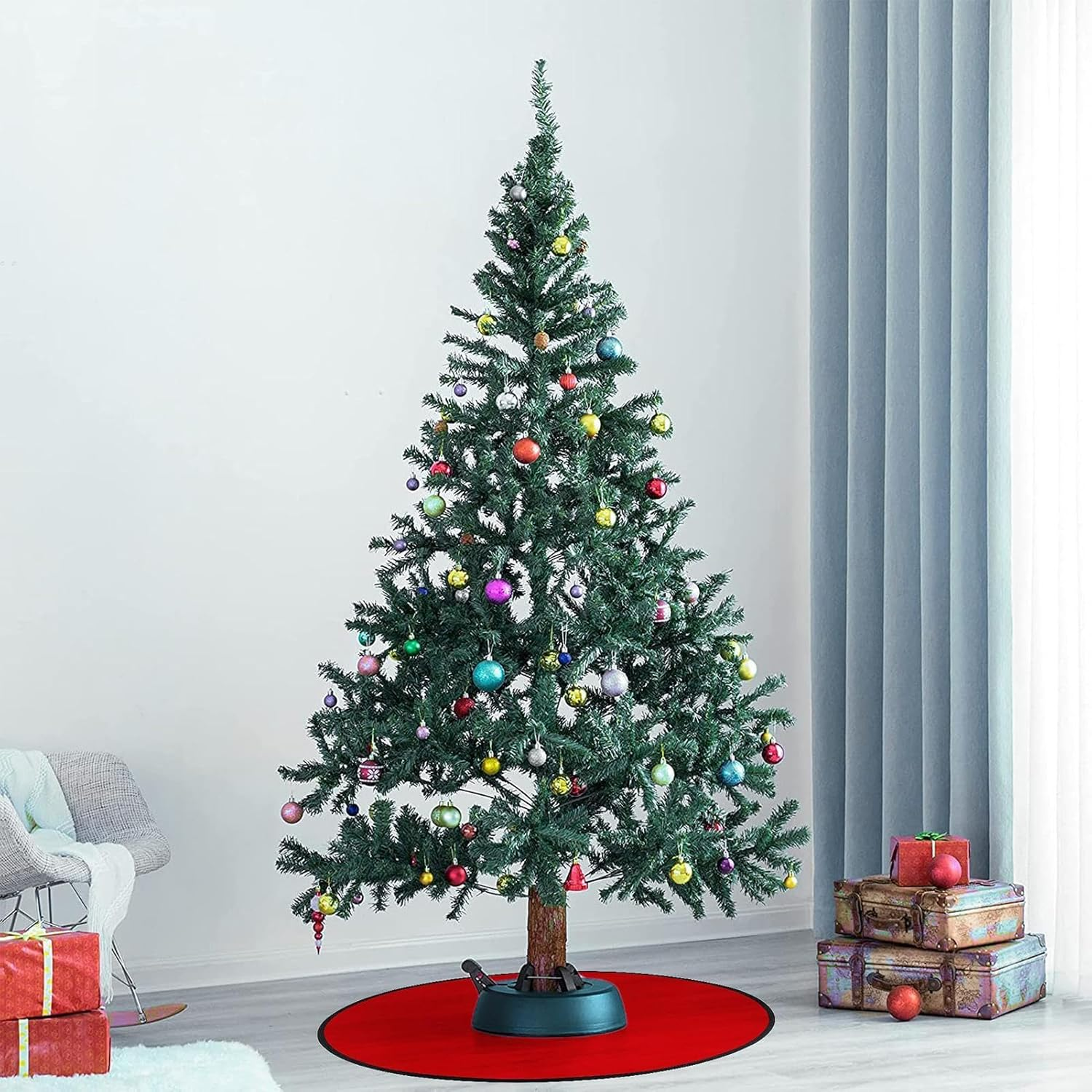 Christmas Tree Floor Protector - Waterproof Floor Protection Mat round Stand Pad - Red and Green Stand Pad Floor Rug for under Tree Winter Christmas image number 4