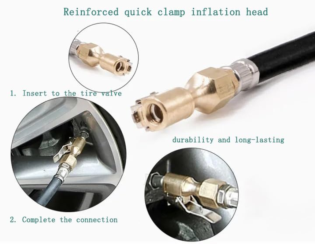 KEWAYO Digital Tire Inflator with Pressure Gauge, 200 PSI Heavy Duty Air Pressure Gauge with Rubber Hose Quick Connect Coupler and Compressor Accessories, for Car Truck Bicycle Motorcycle image number 3