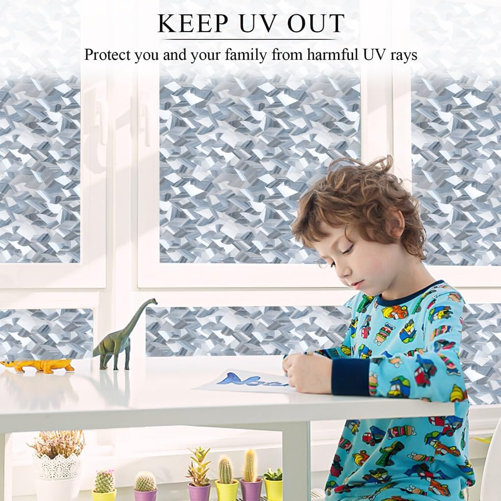 Arthome Privacy Window Film,45X254Cm 3D Crystal Window Tint,Refraction Glass Film,No Glue Remoable Static Cling Anti-Uv Window Sticker Self-Adhesive Vinyl Window Covering for Home Office Decor&hellip; image number 5