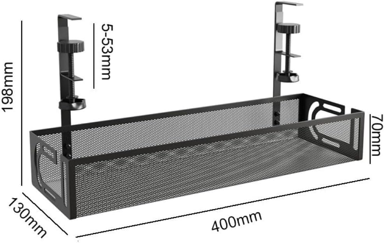 Under Desk Cable Management Tray Black, 15.7" Clamp-On Wire Organiser Box for Sitting or Standing Desk, Office, Home - No Damage, No Drill 40Cm image number 4