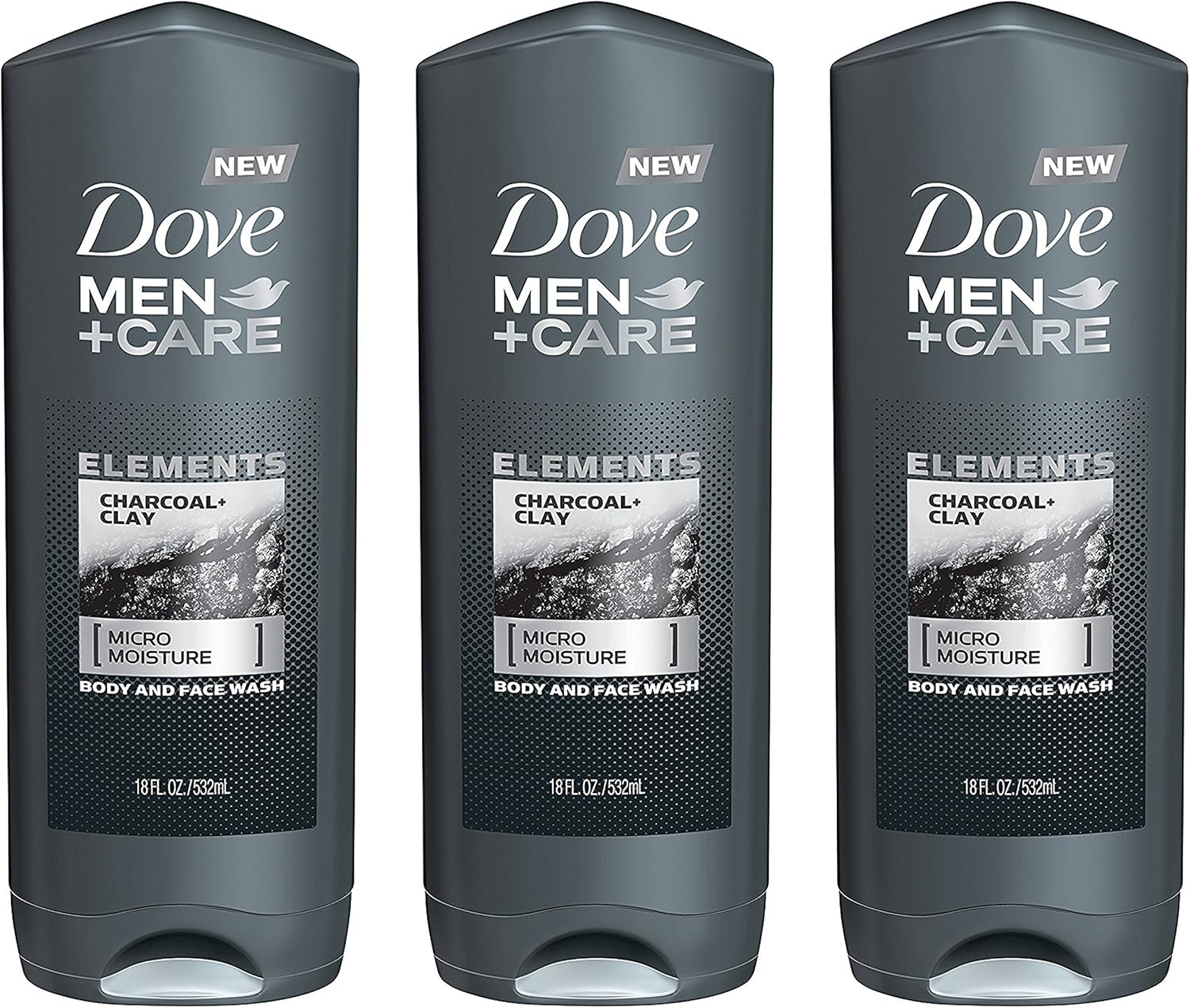 Dove Men + Care Body and Face Wash - Elements - Charcoal + Clay - Net Wt. 18 FL OZ (532 Ml) per Bottle - Pack of 3 Bottles image number 1