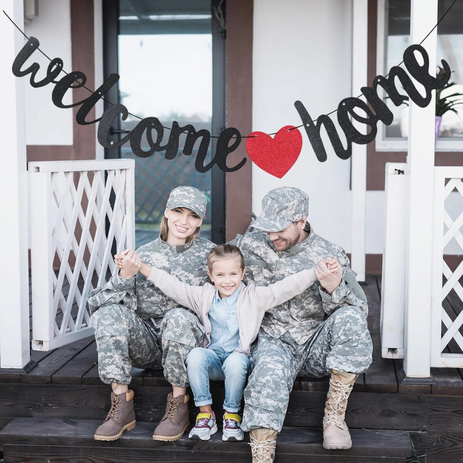 Viiotu Welcome Home Banner, Welcome Home Banners Flag, Glitter Bunting Backdrop with Shiny Powder, Welcome Rope & Easy Assembly for Home Decor, Housewarming, Military Homecomings, Family Celebrations (Black+Red) image number 1