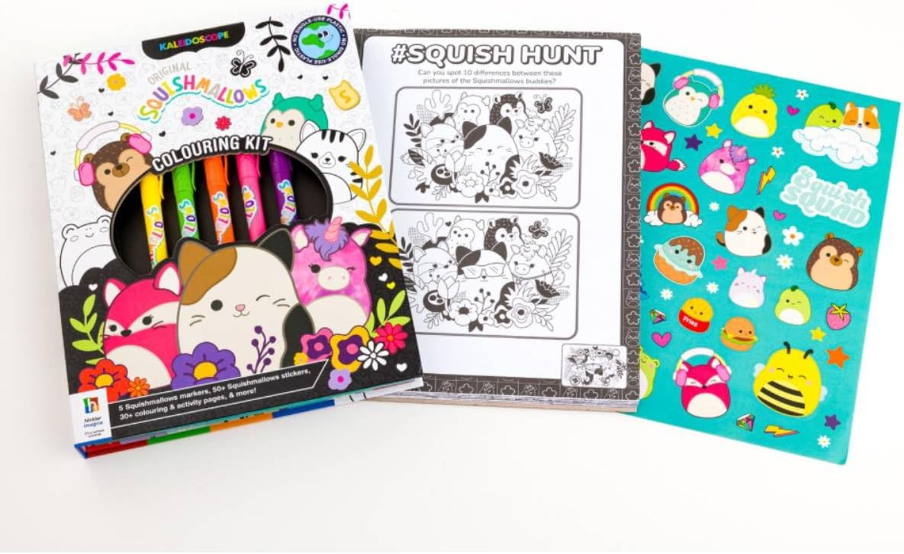 Kaleidoscope Colouring Kit Squishmallows - 64-Page Activity Book with 6 Markers and 50+ Stickers