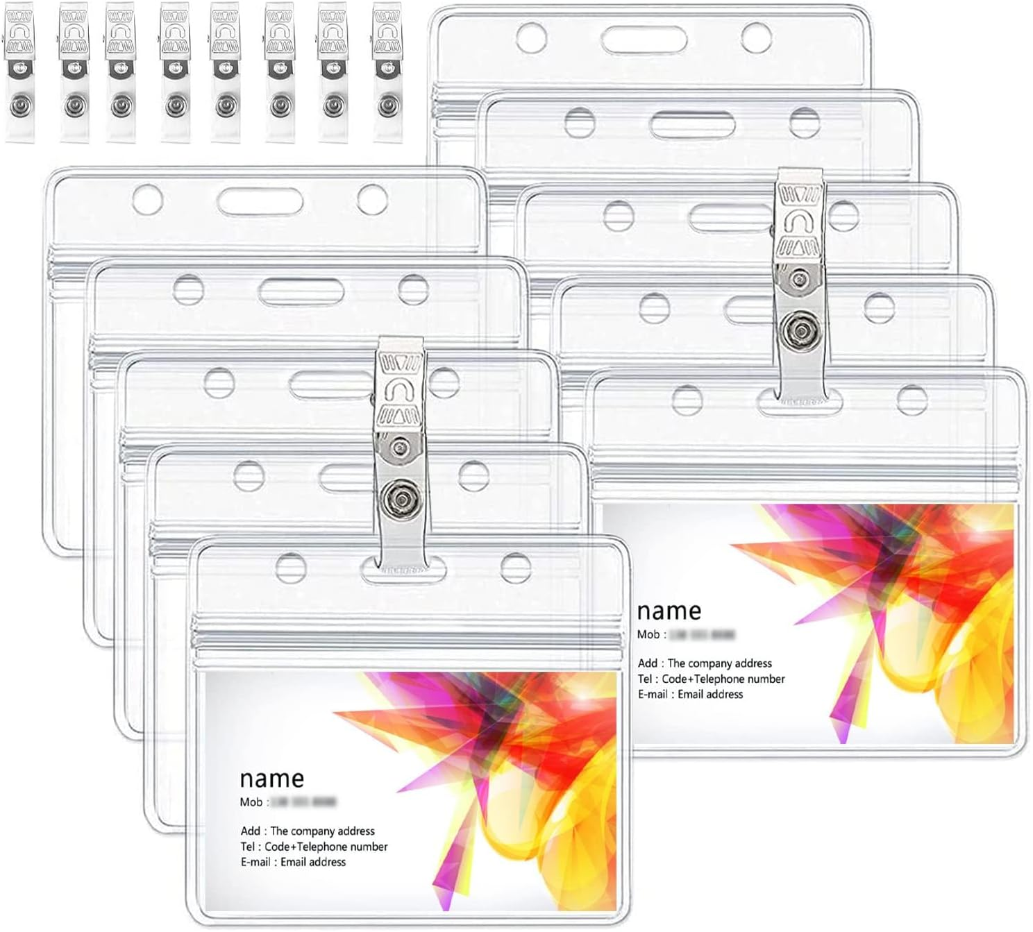 Badge Holder, 20 Set Horizontal ID Card Holder with Card Holder Lanyard Clips, Clear Plastic ID Holder, Waterproof Bus Pass Card Holder for Office School image number 6