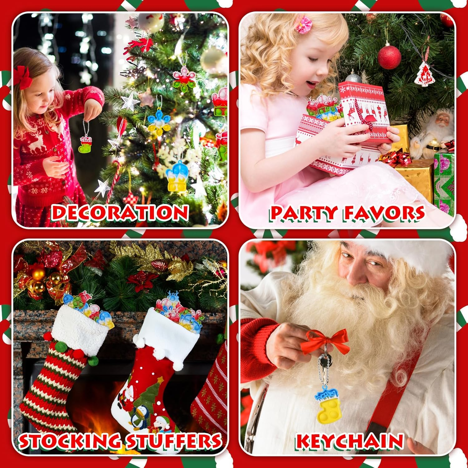 32 PCS Pop Fidget Keychain Toys: Stress Relief Silicone Bubble Sensory Toys - Party Favors for Kids 8 - 12 - Birthday Gifts Christmas Tree Stocking image number 2