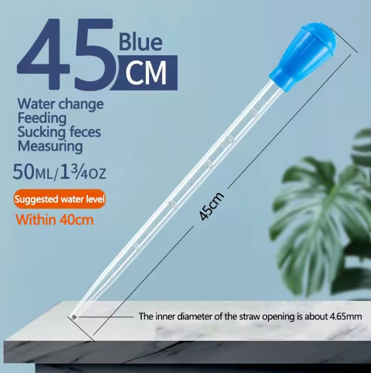 Long Manual Fish Tank Cleaner Water Changer Aquarium Dropper,Fish Tank Cleaning Waste Remover, Aquarium Clean Pipette Dropper, Mini Aquarium Gravel Cleaning Straw, Blue Fish Tank Rock Cleaner Tools (45CM) image number 4