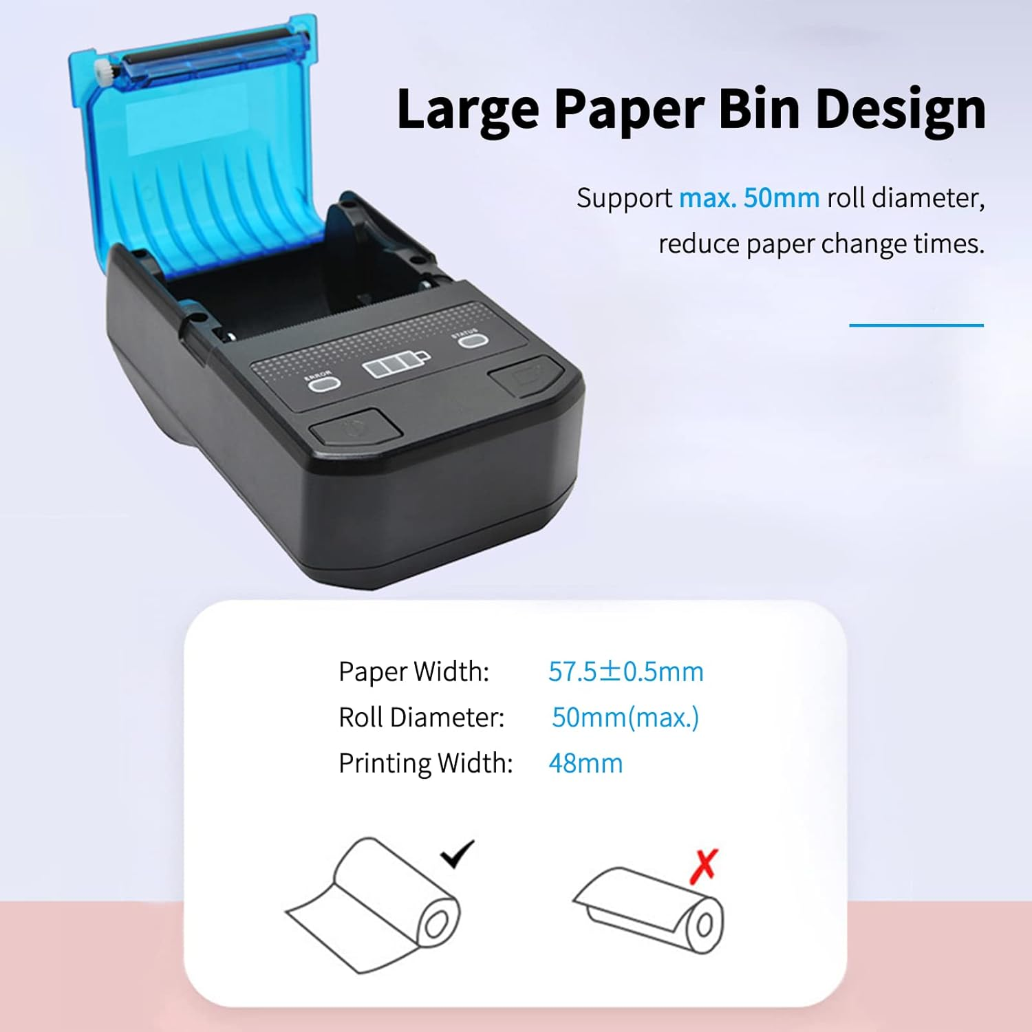 Receipt Printer, 58Mm Thermal Receipt Printer Wireless BT Mini Bill Ticket POS Mobile Printer with Rechargeable Battery Support ESC/POS Ios Windows for Restaurant Supermarket Retail