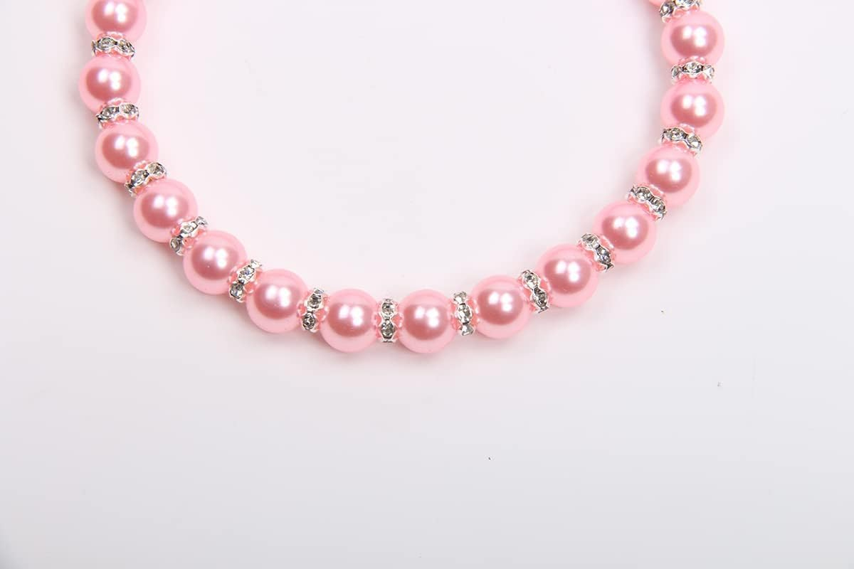 Dog Cat Pearls Collar with Bling Accessories and Ribbon Bow Pet Puppy for Dogs Cats (Pink, M（25-30Cm）) image number 2